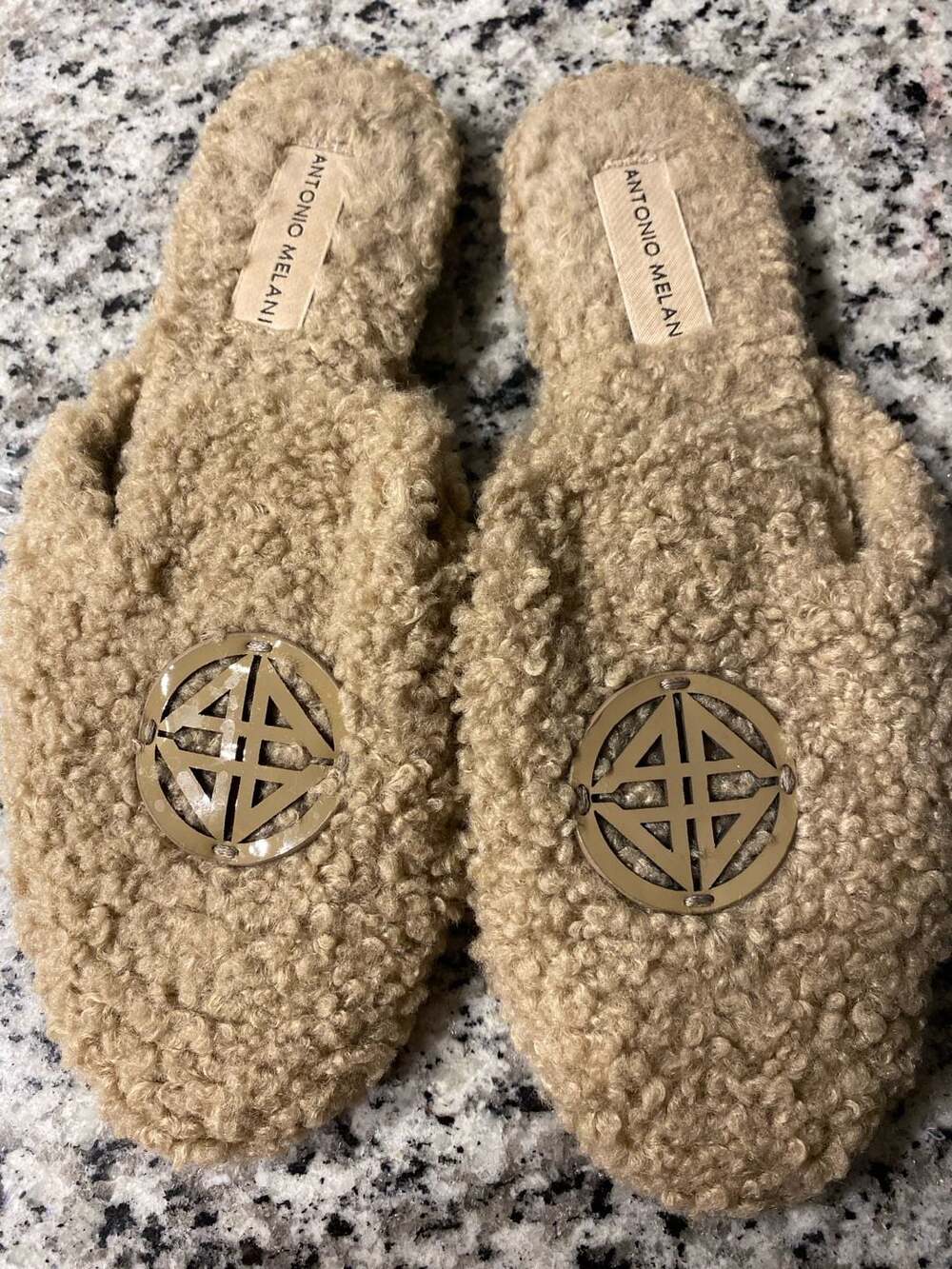 Antonio Melani Slippers Tan Wool Sherpa Mule Slide